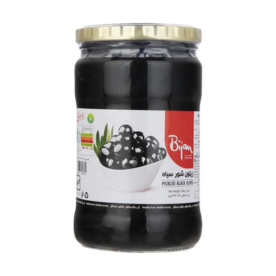 زیتون شور شیشه سیاه با هسته بیژن 680 گرم 