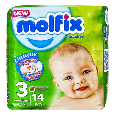 پوشک بچه سه بعدی سایز 3 متوسط مولفیکس 14 عددی